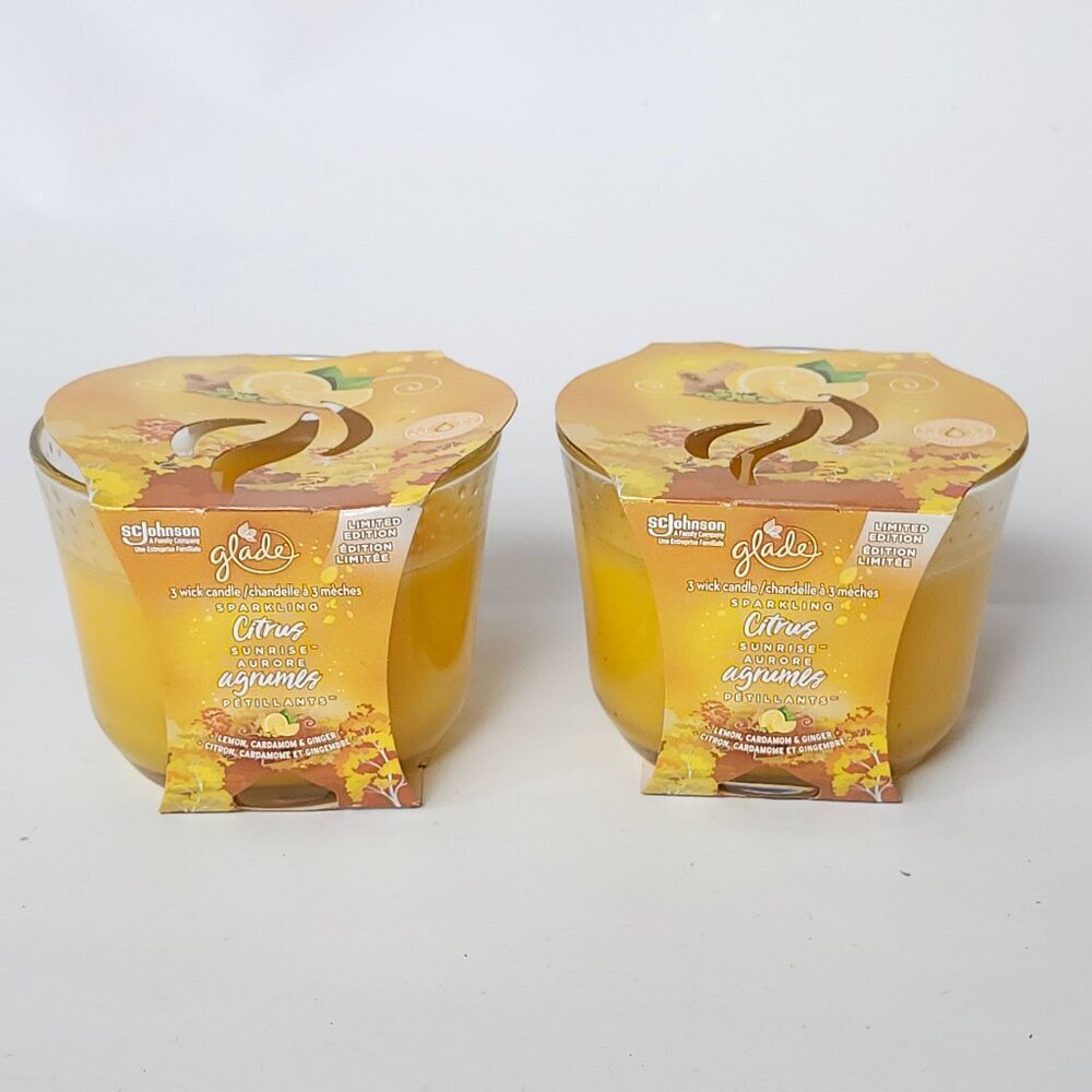 LIMITED EDITION GLADE Three Wick Scented Candles Sparkling Citrus Sunrise BNIP